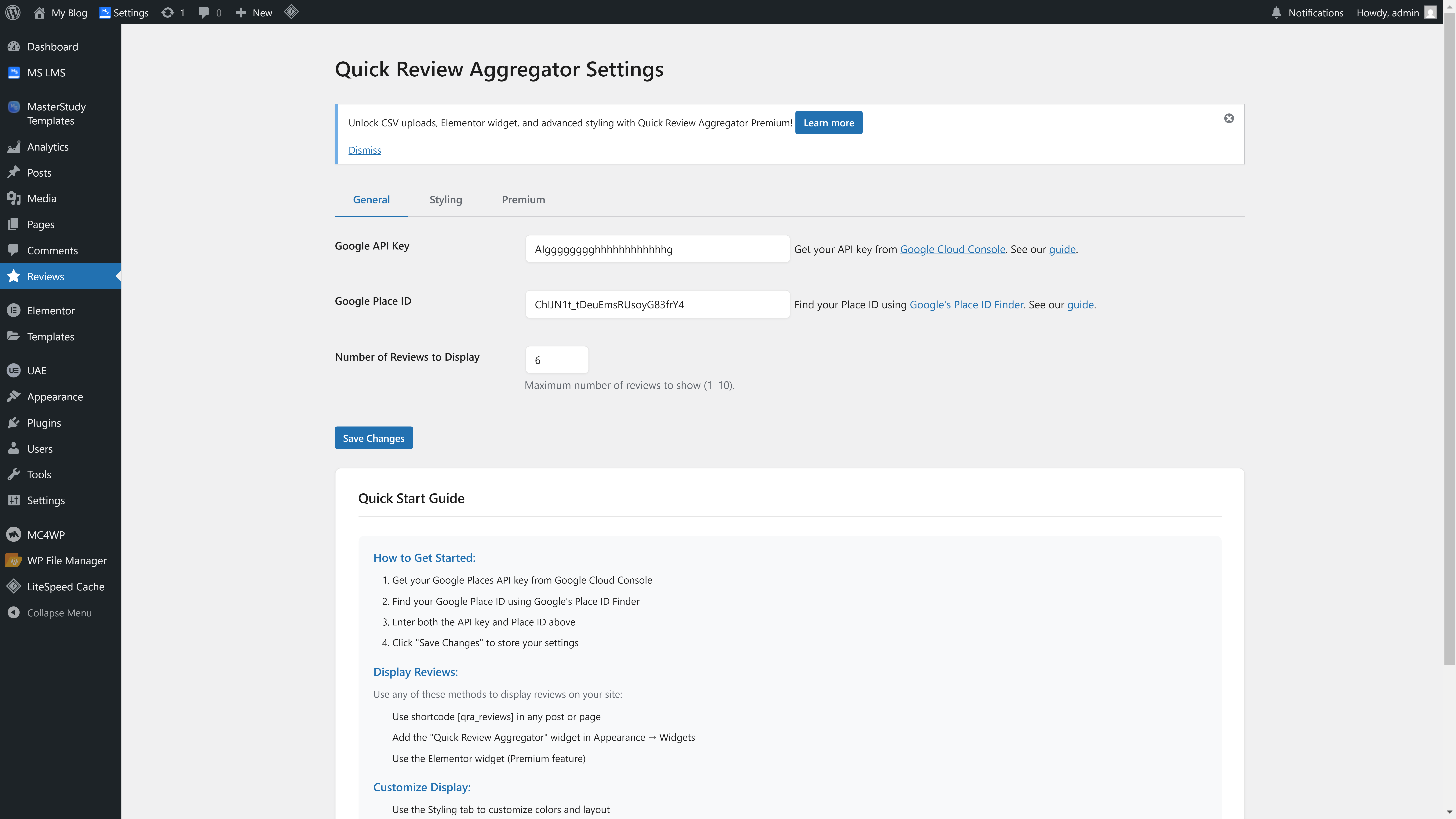 Plugin Settings Screenshot